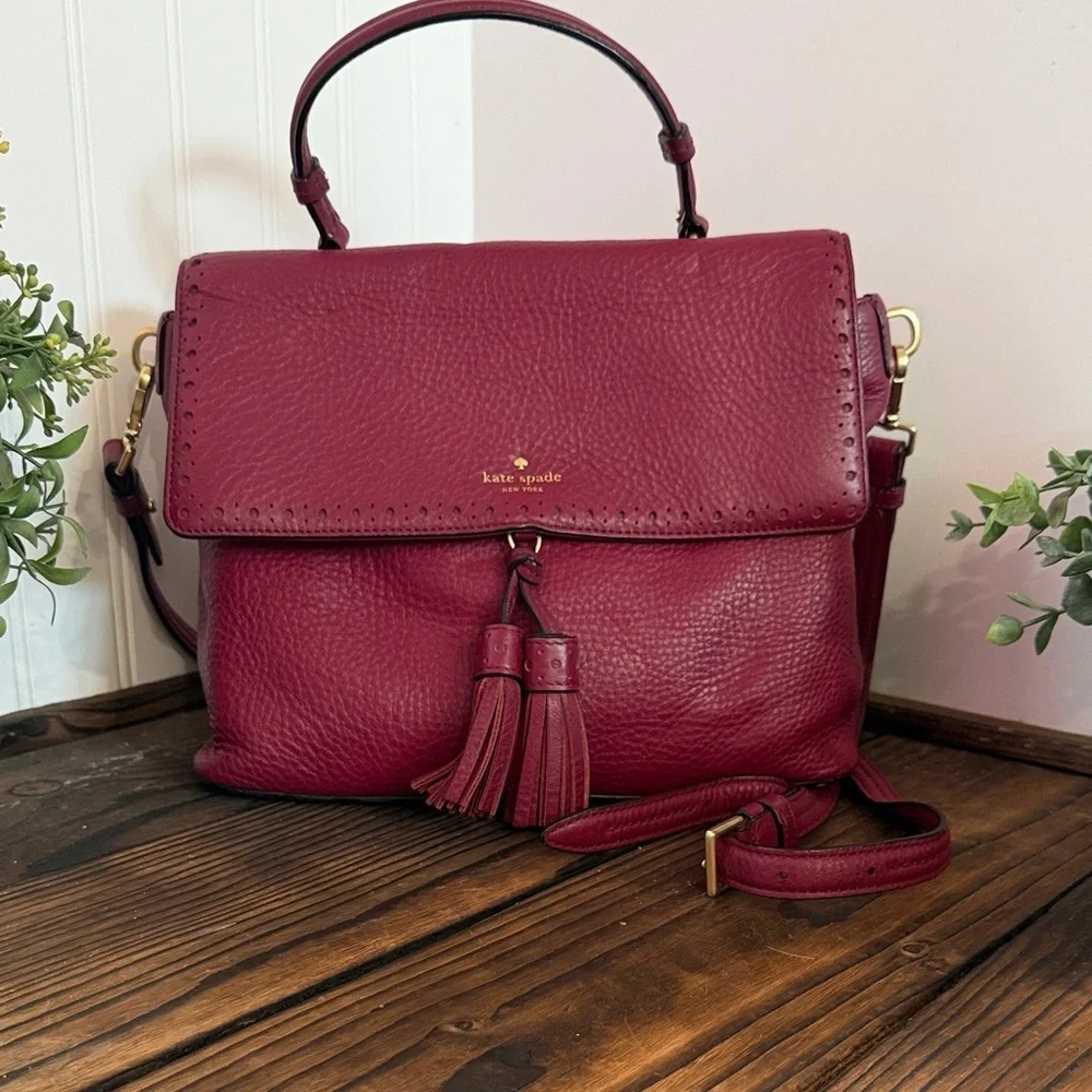 Kate Spade James Street Sparrow satchel in burgundy pebbled leather